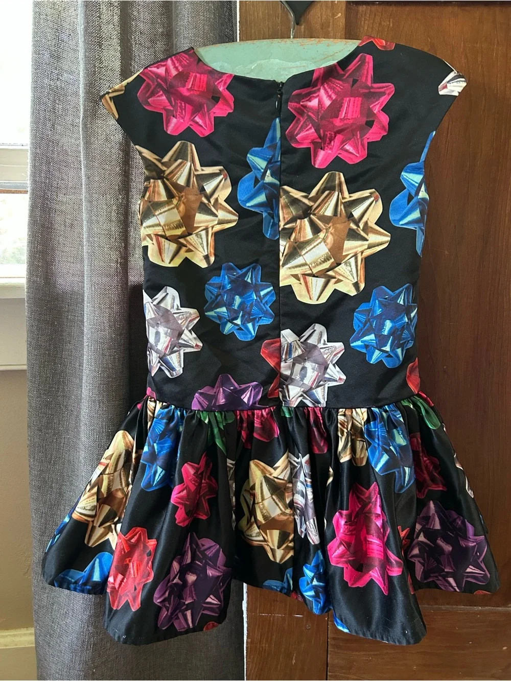 Halabaloo Black Dress with Bright Multi-Color Gift Bow Print